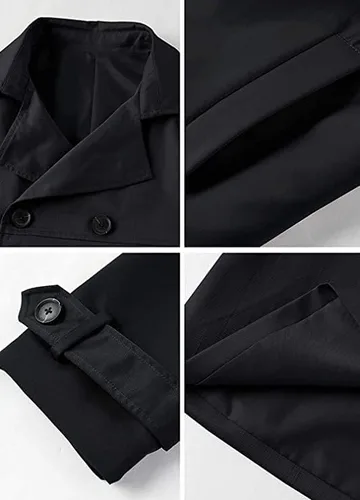 Vista 4 de Gafeng Men's Trench Coat Slim fit Double Breasted Belted Windbreaker Lapel Long Jacket Casual Windproof Overcoat