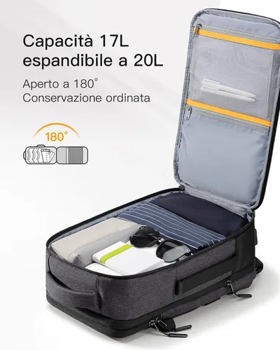 Vista 4 de Inateck Mochila de viaje expandible de 17-20L para laptop aprobada por aerolíneas, equipaje de cabina de 3 vías resistente a salpicaduras