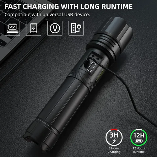 Vista 3 de KINGCAESAR Linternas recargables de alto lúmenes, 90,000 lúmenes, luz de flash súper brillante con 5 modos, IPX7 impermeable potente linterna LED