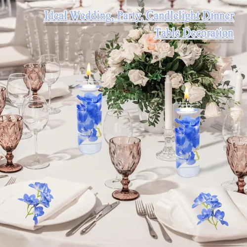 Vista 5 de 10 velas flotantes de flores artificiales de orquídea, centro de mesa, centros de mesa de boda, relleno de jarrón para bodas, fiestas de cumpleaños