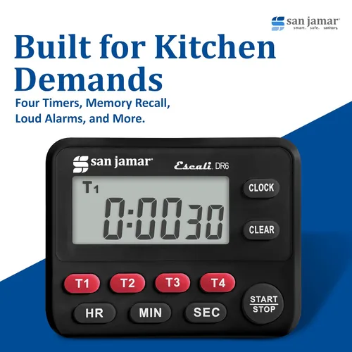 Vista 5 de San Jamar Temporizador digital para cuatro eventos, pantalla LCD, negro