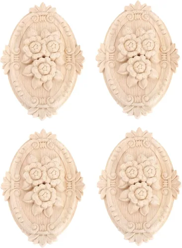 Vista 8 de Apliques de madera, adornos decorativos de madera, adornos tallados en rosas para muebles, calcomanías ovaladas de talla central para puerta 1