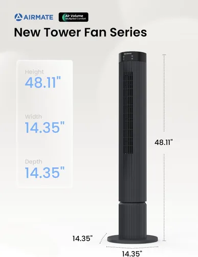 Vista 7 de AIRMATE Ventilador de torre de volumen de aire súper alto, altura de 43 pulgadas, velocidad de 36 pies/s, 12 velocidades, 3 modos, temporizador