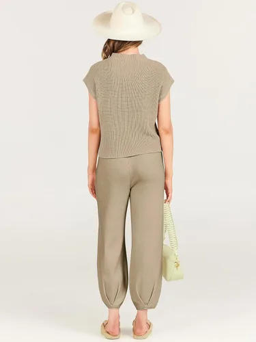 Vista 4 de ANRABESS Conjunto de dos piezas para mujer, suéter de punto y pantalones de cintura alta