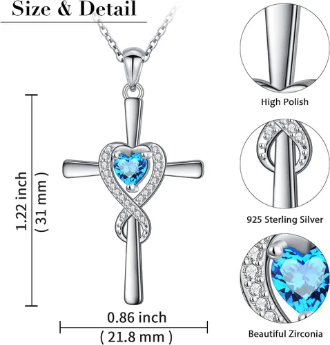 Vista 6 de DAOCHONG Collar de cruz de plata de ley 925 para mujer, colgante de cruz infinita con corazón y cruz de infinito, joyería religiosa, regalos