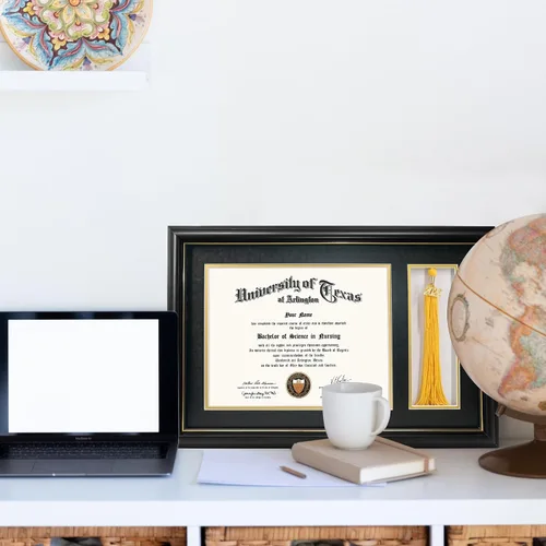 Vista 7 de GraduationMall Marco de diploma de madera negra de 11 x 17 pulgadas con soporte de borla para documentos de certificado de 8.5 x 11, vidrio real