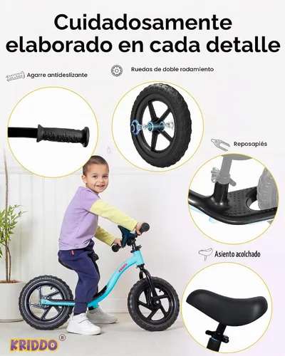 Vista 5 de KRIDDO Bicicleta de Equilibrio para Niños Pequeños de 2 Años, Edad de 24 Meses a 5 Años, Bicicleta de Empuje Interactiva de Aprendizaje Temprano