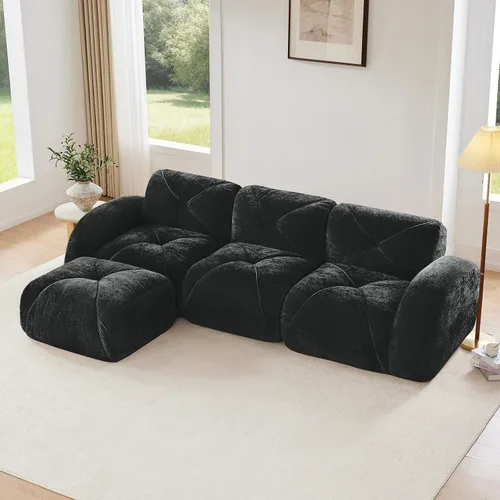Vista 52 de Sofás modulares modulares de 110.6 pulgadas para sala de estar, sofá moderno de terciopelo sin hueso, no requiere montaje, cómodo sofá sin hueso