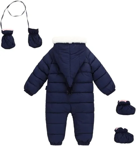 Vista 2 de Traje de nieve de una pieza para bebé con guantes de capucha con cremallera para niños pequeños