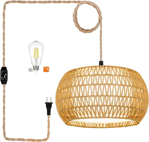 Vista 10 de ZECOXOL Lámpara colgante enchufable Fuente de alimentación enchufable, iluminación interior Ámbar-vidrio-capa única