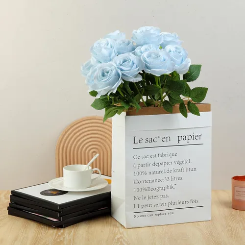 Vista 3 de 12 piezas Rosas Flores Artificiales Rosas Falsas Azul Bebé Rosas de Seda Flores de Seda Blancas Rosas con Tallos Largos para Bodas Hogar Fiestas