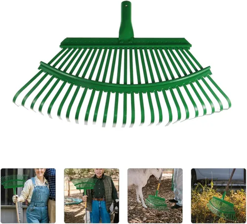 Vista 8 de INOOMP Rastrillo de hojas para césped, herramienta de jardinería resistente, dientes para una limpieza eficiente de hojas y desechos, diseño