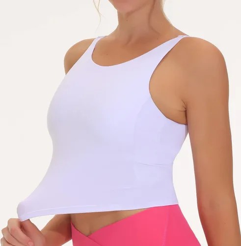 Vista 3 de THE GYM PEOPLE Brasier deportivo sin mangas para mujer, para entrenamiento, correr, yoga, recortado, con relleno extraíble
