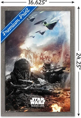Vista 3 de Trends International Star Wars: Rogue One - Póster de pared de trinchera, 14.725 x 22.375 pulgadas, versión enmarcada de madera de granero Versión