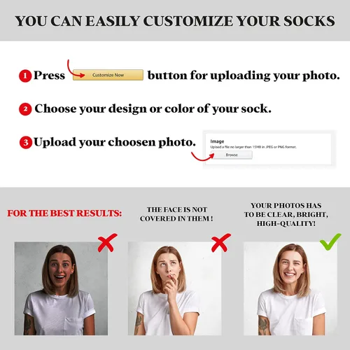 Vista 7 de Calcetines con fotos personalizados actualizados con caras - Imprime tu imagen, foto - Regalos divertidos personalizados para hombres y mujeres