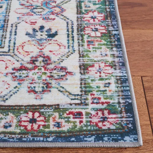 Vista 3 de SAFAVIEH Alfombra lavable Tucson Collection - 2 pies 6 pulgadas x 4 pies, azul marino y beige, antideslizante, ideal para zonas de alto tráfico