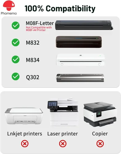 Vista 3 de Phomemo - Papel para impresora térmica de letras estadounidenses, papel térmico continuo Phomemo M08F, compatible con M08F-Letter, M08D, TATTMUSE
