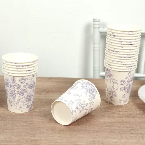 Vista 12 de Efavormart - Paquete de 24 vasos de papel franceses, elegantes vasos desechables de oro blanco para fiesta, 9 onzas tipo10