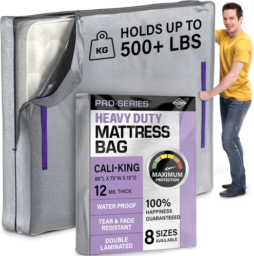 Vista 8 de Protector de colchón Full XL para mudanza y almacenamiento, resistente 10 mil de grosor, impermeable, para mudanzas, cremallera y 8 asas