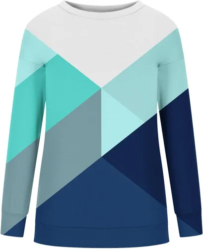 Vista 4 de Kenvina Camisas de manga larga de otoño para mujer, sudaderas de cuello redondo, suéter casual, blusa estampada, ajuste holgado, camisa de moda