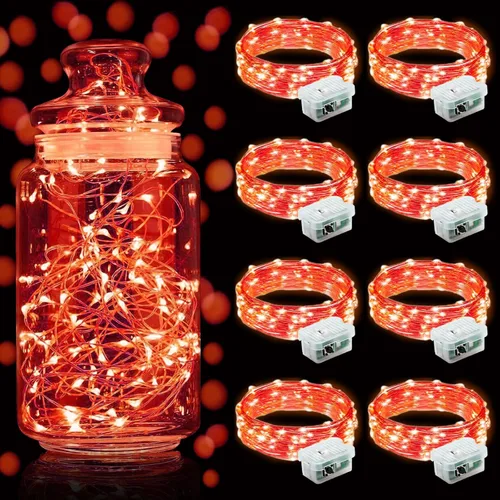 Vista 47 de Aogist Paquete de 24 luces de hadas, 3 modos, 2,1 metros, 20 luces LED, impermeables, cable plateado, funcionan con pilas, mini luces de alambre