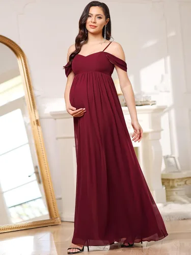 Vista 3 de Ever-Pretty Vestido de fiesta de maternidad de gasa con hombros descubiertos y tirantes delgados para mujer 20826