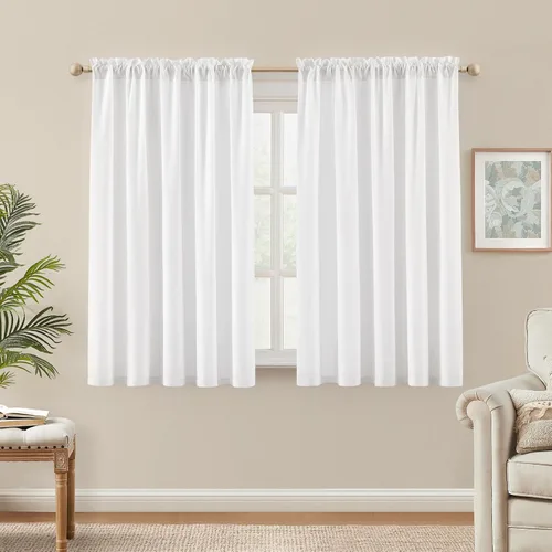 Vista 32 de HOMEIDEAS - Cortinas semitransparentes de privacidad blancas que no se transparentan, 52 x 96 pulgadas Blanco