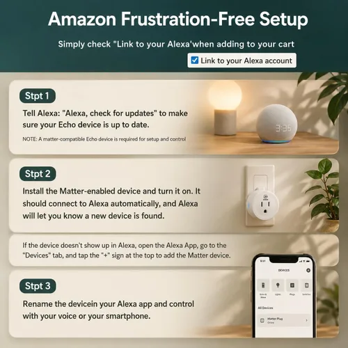 Vista 5 de Matter - Enchufe inteligente, funciona con Alexa, Apple Home, Google Home y SmartThings, fácil configuración, salida de temporizador, solo WiFi