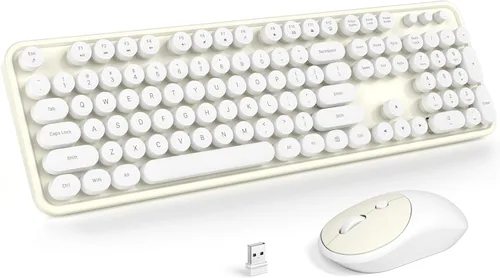 Vista 8 de MOFII Combo de teclado y mouse inalámbricos, tamaño completo 2.4G, máquina de escribir Plug and Play, juego de teclado y mouse redondos retro