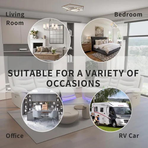 Vista 98 de Juego de sofá reclinable eléctrico, seccional de cuero transpirable beige, juego de muebles de sala de estar, 2 piezas, sofá reclinable eléctrico