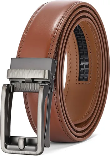 Vista 16 de SENDEFN Cinturón de vestir casual de cuero para hombre de 1 3/8 pulgadas con hebilla de clic ajustable automática con caja de regalo A-negro-71gs