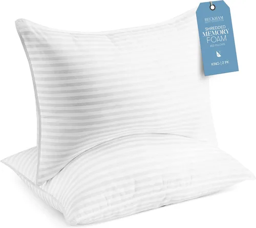 Vista 9 de Beckham Hotel Collection Almohada de espuma viscoelástica triturada, paquete de 2 unidades, tamaño Queen, almohadas de cama de enfriamiento