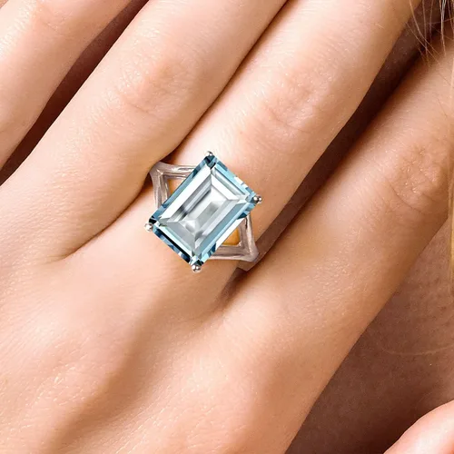 Vista 29 de Gem Stone King Anillo de compromiso solitario con piedra preciosa de corte esmeralda de 0.551 x 0.394 in para mujer, plata de ley 925, anillo
