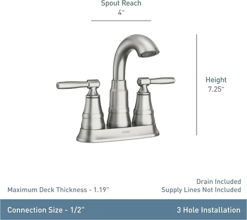 Vista 4 de Moen Halle Spot Resist 84971SRN 84971SRN - Grifo de lavabo de baño con dos manijas de níquel cepillado (paquete de 2)