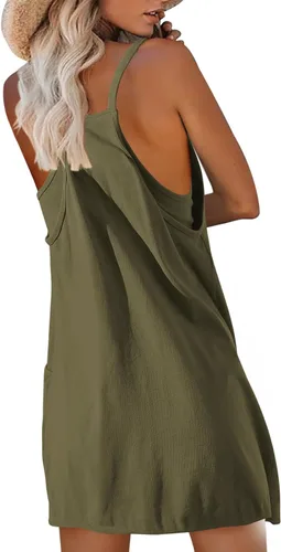 Vista 6 de Nirovien Vestido de tenis para mujer, mini vestido de entrenamiento con pantalones cortos, sin mangas, tirantes delgados, vestidos atléticos de golf