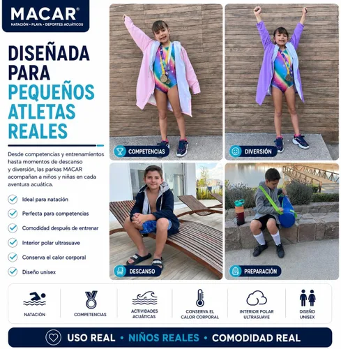 Vista 5 de MACAR Parka de natación impermeable con forro polar, ideal para actividades junto a la piscina y al aire libre