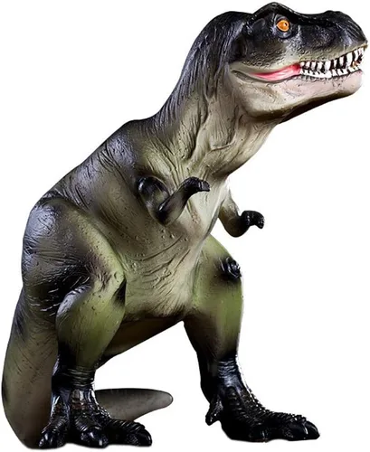 Vista 11 de Alcancía T-Rex de dinosaurio marrón resina, regalo de cumpleaños para niños.