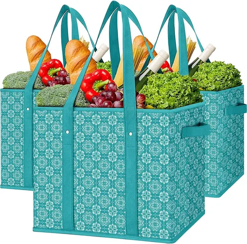 Vista 14 de WISELIFE Bolsas reutilizables para comestibles [2 unidades], bolsa grande para comestibles, resistente al agua, bolsa de compras plegable para ropa