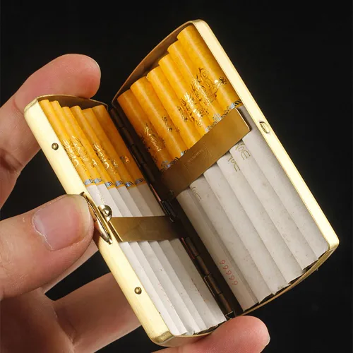 Vista 2 de Metal Embossed Cigarette Box, Can Hold 12 Pieces Thick Cigarettes, Unisex, Double Sided Spring Clip, Copper Chrome Plated Material, Pressure