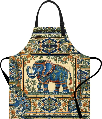 Vista 14 de Delantal divertido con bolsillo para mujeres y hombres, delantal de cocina ajustable para barbacoa y horneado con lindos animales y flores