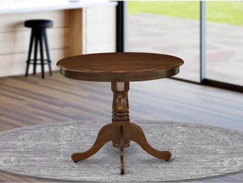Vista 11 de HomeStock Mesa de comedor redonda de madera, mesa de cocina resistente para espacios pequeños, color negro y cereza/36 pulgadas sin gotas