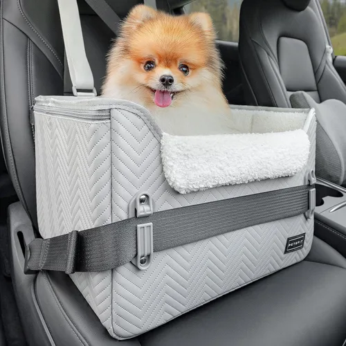 Vista 11 de PETSFIT - Asiento de automóvil impermeable, piel sintética, perros pequeños, hebillas seguras patentadas, correa de clip, cama transportadora
