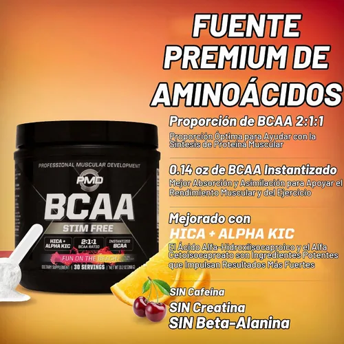 Vista 8 de PMD Sports BCAA Stim-Free Fun On The Beach Flavor - 30 porciones Diversión en la playa