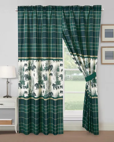 Vista 2 de Chezmoi Collection Basin - Juego de 4 piezas de cortinas para ventana de cabaña Northwest Lodge con respaldo transparente - Microfibra estampada