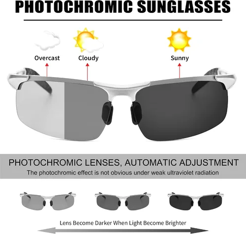 Vista 3 de Wzerry Lentes de sol polarizados fotocromáticos para hombres lentes de sol deportivos con marco de metal Al-Mg para conducir protección UV400