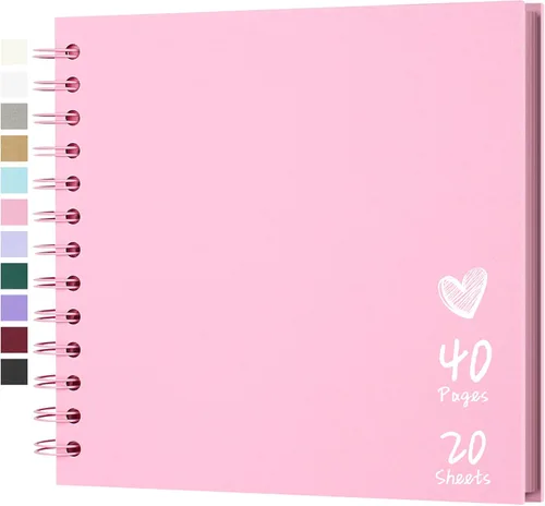 Vista 21 de Álbum de recortes de 7 x 7 pulgadas, álbum de recortes DIY de tapa dura de papel kraft, álbumes de fotos, 40 páginas, perfecto para fotos de 4 x 6