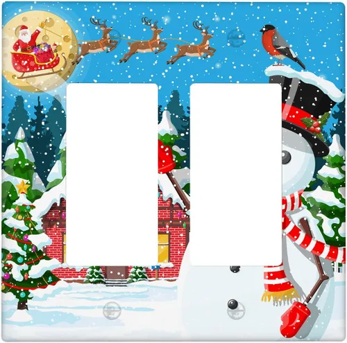 Vista 28 de Cubierta de interruptor de luz dúplex de 1 banda, cubierta decorativa de Navidad con copos de nieve rojos, placa frontal decorativa para cocina