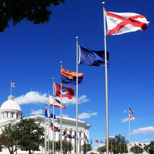 Vista 9 de Bandera del estado de Alabama de 3 x 5 pies para exteriores, doble cara, 3 capas, poliéster, AL Alabama, banderas con 2 ojales de latón