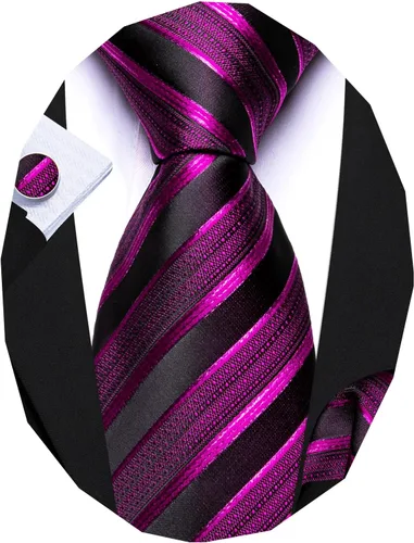 Vista 311 de Barry.Wang Juego de corbatas para hombre, corbata de seda a rayas, tejido a cuadros, gemelos formales, negocios, boda