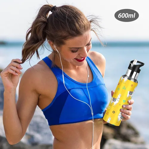 Vista 6 de Botella de agua de acero inoxidable aislada al vacío de 32 onzas, botellas de agua a prueba de fugas para gimnasio, viajes al aire libre, escuela